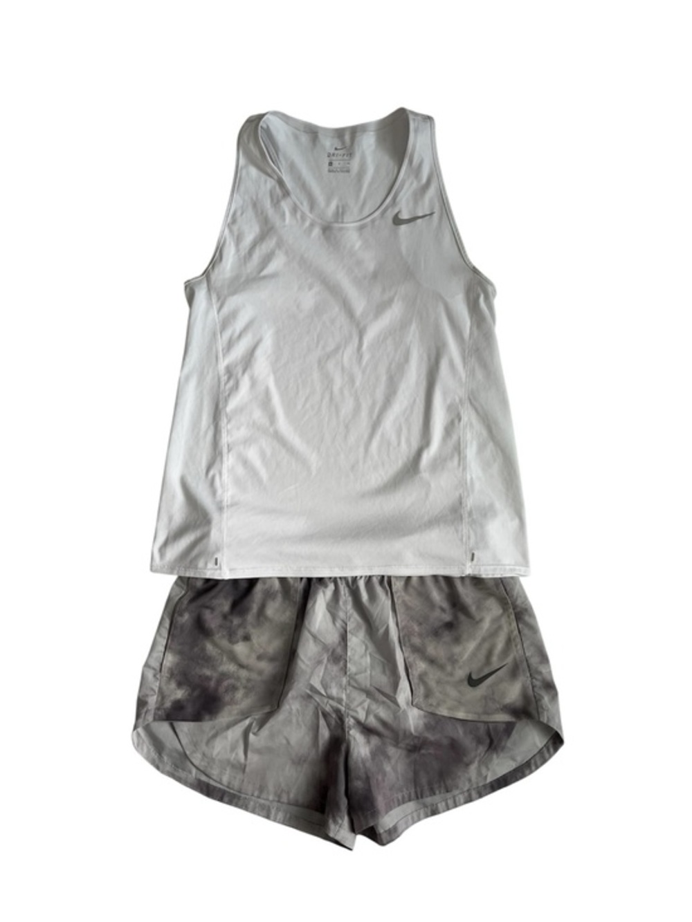 Nike White Tank & Gray Tie-Dye Nike Running Shorts Set